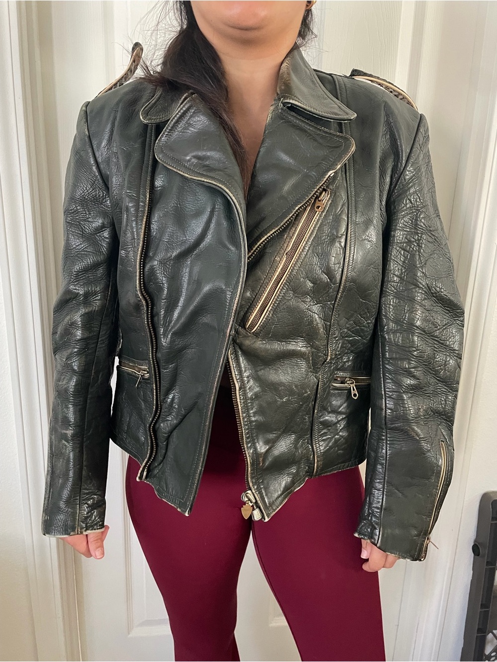Women’s Leather Moto Jacket - Dark brown